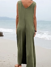 economico Tuta-Per donna Normale Tuta Attivo Tinta unica Senza Maniche Gamba larga Scollo a V Tasca Quotidiano Vacanza Vestibilità comoda Nero Rosa Verde Estate