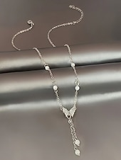 olcso Női nyaklánc-Női ötvözet műgyöngyös pillangós nyaklánc, finom Y-láncos kialakítás, arany és ezüst árnyalatok, elegáns minimalista stílus, tökéletes mindennapi viseletre, hétköznapi öltözékekhez és rétegezéshez