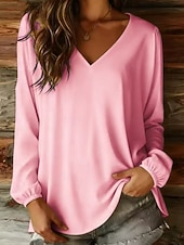 economico Bluse Semplici-Per donna Blusa Semplice Vintage Elegante Moderno Manica Lunga Scollo a V Top Regolari Quotidiano Ferie Uscire Blu Bianco Giallo Rosa Rosso Estate Primavera Autunno