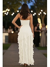  Tubino Colonna Lunghezza al pavimento Abito Bianco Piccolo vestito bianco Elegante Schiena Scoperta Senza Maniche Senza Spalline Festa serale Matrimonio Chiffon Senza schiena con Volant Spacco