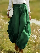 economico Fondamenti Falsi Essenziali-Per donna Finto cotone e lino Chinos Pantaloni Eleganti Pantaloni Estivi Vacanza Essenziale Lunghezza intera Vita Alta Comodità Inelastico Casuale Quotidiano Casa Blu Blu marino Viola Verde Estate