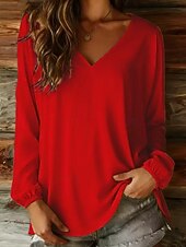 economico Bluse Semplici-Per donna Blusa Semplice Vintage Elegante Moderno Manica Lunga Scollo a V Top Regolari Quotidiano Ferie Uscire Blu Bianco Giallo Rosa Rosso Estate Primavera Autunno