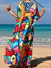 cheap Stripe&amp;Geometric Dress-Women's Maxi Dress Beach Dress Casual Dress Boho Dress Cover Up Elegant Fashion Modern Outdoor Vacation Going out Loose Fit Abstract Half Sleeve V Neck Blue Pink Royal Blue Orange Summer Spring