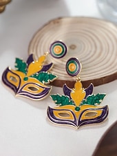 levne Příslušenství-Dámské náušnice s motivem Mardi Gras – materiál slitina, k dispozici v různých designech, ideální pro oslavy a festivaly Mardi Gras