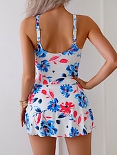 abordables Nadar-Mujer Bañadores Una pieza Monokini Vestido de Baño Burkini Traje de baño Control de barriga Alta cintura Delgado Espalda al Aire Vacaciones Ropa de playa Floral Graphic Escote en Pico Sin Mangas