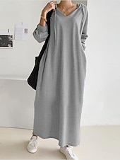 economico Vestito bianco-Per donna Abito maxi Abito a Tubino Casual Quotidiano Vestibilità comoda Semplice Manica Lunga Con Cappuccio Nero Marrone chiaro Grigio Primavera Autunno Inverno