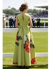 economico Lunghezza del pavimento-Linea ad A Lunghezza al pavimento Abito da invitata a nozze Abito Formale Abito Derby Abito da cerimonia per signora Senza Maniche Scollo a V Elegante Formale Ferie Derby del Kentucky Raso con Fascia