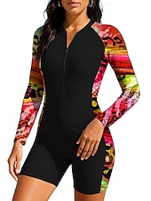 abordables Rash Guards Une Pièce-Femmes Combinaison de Plongée Rash Guard Maillot de bain Ensemble maillot de bain Abstrait Coussin amovible ​fermeture éclair sur le devant Jambe mi-cuisse Protection Solaire UV UPF50+ Ultra Léger
