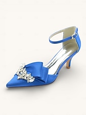 abordables novia-Elegantes zapatos de novia de satén con detalle de diamantes de imitación para mujer: punta puntiaguda, tacón bajo, tira al tobillo y varios colores.