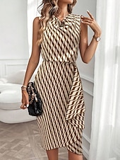 Χαμηλού Κόστους Ριγέ και γεωμετρικό φόρεμα-Γυναικεία Φόρεμα μέχρι το γόνατο Φόρεμα σε ευθεία γραμμή Φόρεμα με δέσιμο στα πλάγια Κομψό Μοντέρνα Καθημερινά ΕΞΩΤΕΡΙΚΟΥ ΧΩΡΟΥ Διακοπές Κανονικό Γεωμετρικό Αμάνικο Με σούρα στο λαιμό