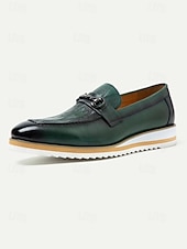 billige Loafers-Grønne herresko i skinn, elegant slip-on-design, komfortabel polstret såle, stilig, avslappet utseende for bryllup, fester og hverdagsbruk