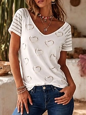 ieftine tricou Art &amp; Design-Pentru femei Tricou Tee Top Imprimeu Inimă Modă Stilat Casual Manșon scurt În V Topuri obișnuite Zilnic Ieșire Sfârșit de săptămână Albastru piscină Negru Alb Roz Îmbujorat Kaki Vară Primăvară