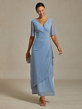  Naisten Maksimekko Kotelomekko Tyylikäs Laskostettu Yhtenäinen väri Lyhythihainen Pitkähihainen V kaula-aukko Pölyinen sininen