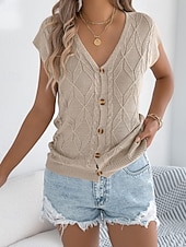 baratos Blusas Simples-Mulheres Tops de verão Blusa Patchwork Botões Tecido à moda Clássico Moderno Manga Curta Decote V Tops regulares Diário Feriado Para Noite Preto Branco Marron Cáqui Verão Primavera