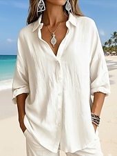 Недорогие Основные искусственные рубашки-Жен. Рубашка Бохо Рубашка Богемия Винтаж Повседневные Длинный рукав Длинные топы Повседневные Праздники На выход Синий Белый Желтый Розовый Небесно-голубой Лето Весна