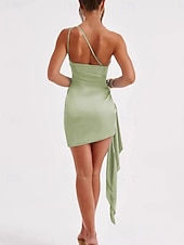 abordables Robe Simple-Femmes Mini Robe Robe en Satin Robe de Soirée Robe moulante Mode Moderne Extérieur Vacances Soirée Coupe régulière Uni Sans manches Une Épaule Bleu Noir Blanche Rouge Été Printemps