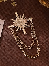 baratos Casamento ACC-Broche masculino em liga de ouro e prata com design elegante e vintage, com cristal em formato de estrela e corrente dupla. Ideal para noivos, casamentos, Dia dos Namorados, festas formais e eventos noturnos.