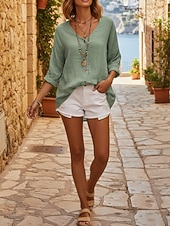 levne Základní falešné košile-Dámské Košile Košile pro volný čas Halenka Knoflíky Bez vzoru Čechy stylové Na běžné nošení Dlouhý rukáv Do V Běžné topy Denní Dovolená Jdeme ven Vodní modrá Světlá růžová Fialová Trávová zelená Khaki