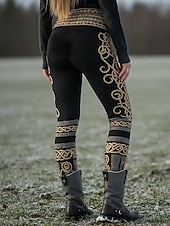 ieftine Imprimare viking-Pentru femei Jambiere Vacanță Epocă Stilul etnic Lungime totală Talie Înaltă Grafic Abstract Imprimare 3D Confort Uscare rapidă Respirabilitate Strech Zilnic Casă Vacanță Negru Vară Primăvară Slim Fit