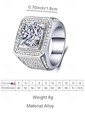 זול חתונה ACC-טבעת סגסוגת מצופה זהב/כסף לגברים עם זירקוניה מרובעת גדולה, משובצת ביהלומים קטנים, מושלמת ליום האהבה, חתונות ומתנות