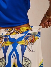 economico pantaloni da donna-pantaloni a gamba larga in raso di seta color orchidea blu oceano