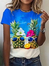 お買い得  動物のTシャツ-女性用 Tシャツ プリント グラフィック 動物 ヴィンテージ スタイリッシュ クラシック 半袖 クルーネック レギュラートップス 日常 週末 ブルー ホワイト イエロー ピンク 夏 春 秋 冬