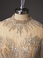  Sirena Tromba Strascico a Terra Abito da Ballo Vestito da Festa Abito Formale Abito da Sera Elegante Festa Scintillante Manica Corta Collo Alto Balli di fine anno Matrimonio con Pizzo Paillettes