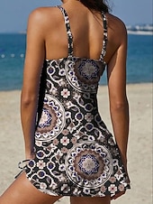 billige Tankinier-Dame Badetøy Tankini Skjørt Badedrakt Halter Elegant Ferie Grafisk Geometrisk V-hals Ermeløs Badedrakter