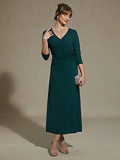  Women's Midi Dress Sheath Dress A Line Dress Elegant Daily Vacation Wedding Guest Regular Fit Solid Color 3/4 Length Sleeve V Neck Emerald Green