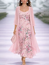 preiswerte Kunst &amp; Design Kleid-Damen Midikleid A Linie Kleid Urlaub Lässig Boho Normale Passform Ombre Grafik Dreiviertelarm V Ausschnitt Blau Hellrosa Rosa Leicht Blau Sommer Frühling Herbst Winter