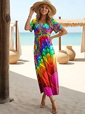 זול אומנות ועיצוב שמלות-בגדי ריקוד נשים שמלת מידי שמלת קיץ שמלה עם כיווץ במותן חופשה יום יומי בוהו פרפר חופשה ליציאה רגיל פרחוני גראפי קשת שרוולים קצרים צווארון צווארון פול אדום כתום סגול בהיר סגול קיץ