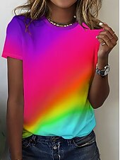 billiga Konst &amp; Design t-shirt-Dam T-shirt Mönster Nyans Grafisk Vintage Stylish Klassisk Kortärmad Rund hals Vanliga toppar Dagligen Helgen Gul Purpur Sommar Vår