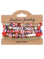Недорогие Аксессуары-Юбилейный комплект многослойных браслетов для женщин к 250-летию США - сплавной материал с различными подвесками идеально подходит для Дня независимости и празднования в США