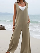 economico Tuta-Per donna Normale Tuta Attivo Tinta unica Senza Maniche Gamba larga Scollo a V Tasca Quotidiano Vacanza Vestibilità comoda Nero Rosa Verde Estate