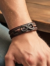 Недорогие Мужские украшения-Мужской браслет в виде знака бесконечности из искусственной кожи и сплава, многослойная плетеная конструкция, винтажный стиль, различные цветовые варианты, идеально подходит для отдыха и повседневной носки.