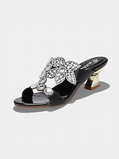 economico Madre della Sposa/Sposo-mules da donna con tacco a blocco blu navy decorato, eleganti scarpe da sera vintage per la madre della sposa, matrimonio rustico in un fienile