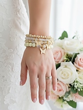 preiswerte Hochzeit ACC-Perlenarmband-Set mit Schmetterlingsanhänger – elegantes Lagendesign aus Gold und Perlen für Damen