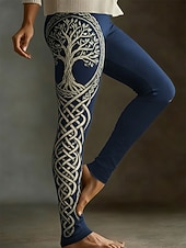  Per donna Vichingo Leggings Leggings comodi Vacanza Vintage Stile Etnico Lunghezza intera Vita Alta Albero Stampa Confortevole Elasticizzato Casuale Quotidiano Vacanza Blu Nero Viola Primavera Autunno