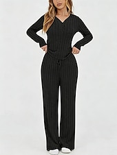 abordables Trajes de blusa para mujer-Mujer Conjuntos de dos piezas Conjuntos de pantalones Bolero Manga Larga Escote en Pico Color sólido Elegante Moda Ropa de calle Casual Diario Exterior Negro Vino Morado Primavera Ajuste regular