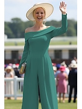 abordables Monos de mamá-Mono Hasta el Suelo Vestido Derby Vestido de Madrina Manga Larga Hombros Caídos Elegante El derby de Kentucky con Un Color