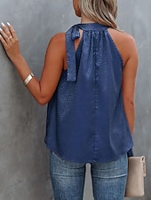 abordables Blusas Sencillas-Mujer Blusa Camisa sin mangas Lazo Leopardo Elegante Casual Sin Mangas Cuello halter Tops regulares Diario Festivos Ropa de playa Negro Blanco Rosa Azul Marino Verde Trébol Verano Primavera