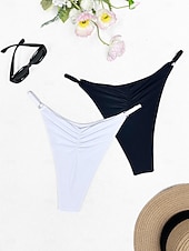 cheap Bikini Bottoms-Two Piece Women's Swimwear Bikini Bottom Thong Swimsuit High Waist Vacation Beach Wear Solid Color Halter Neck Sleeveless Bathing Suits