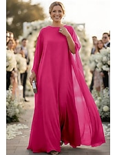 preiswerte Bodenlänge-A-Linie Schlauchkleid Bodenlang Kleid für Hochzeitsgäste Abendkleid Brautmutterkleid Langarm U-Boot-Ausschnitt Elegant Formeller Abend Chiffon mit Einfarbig