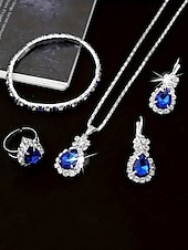 halpa Häät ACC-Naisten metalliseoskorusetti, "jotain sinistä" pisarakoru, korvakorut, sormus ja rannekoru, elegantti kimalteleva tyyli morsiamiin, häihin, cocktail-juhliin ja muodollisiin tilaisuuksiin