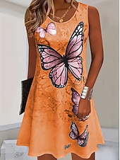 cheap Animals Dress-Mardi Gras Women's Knee Length Dress Sundress A Line Dress Summer Dress Vacation Casual Home Beach Party Regular Fit Floral Graphic Leaf Sleeveless U Neck Blue Red Purple Orange Summer Spring