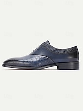 baratos Sapatos Oxford-Sapatos derby masculinos em couro azul com estampa de crocodilo – design luxuoso com fivela e acabamento premium, ideais para ocasiões formais, casamentos e uso no escritório.