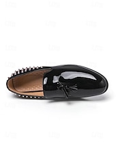 abordables Mocasines-Mocasines negros de charol para hombre: elegantes zapatos sin cordones con detalles tachonados y un diseño moderno, ideales para salidas nocturnas, fiestas, eventos de moda y bodas.