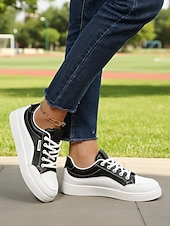 ieftine Adidași de Damă-Teniși negri cu platformă pentru femei – stil modern de stradă și pantofi confortabili cu șireturi pentru mers pe jos, călătorii, școală și purtare zilnică