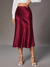 Χαμηλού Κόστους Επίσημες φούστες-Γυναικεία Σατέν φούστες Κομψό Βίντατζ Μοντέρνα Μίντι Ψηλή Μέση Φούστες Σκέτο Σουρωτά Κουρελού Ανελαστικό Καθημερινά Πάρτι Κρασί Αμύγδαλο Ανθισμένο Ροζ Πράσινο Χακί Καλοκαίρι