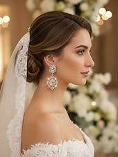 cheap Wedding Accessories-Women's Crystal Drop Earrings with Floral Design, Elegant Gold-Plated with Pearls and Gemstones, Perfect for Bridal and Wedding Accessories
